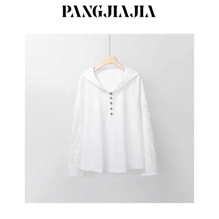 【胖佳佳】现货~刺绣帽衫 秋冬新款时尚百搭休闲长袖衬衫H625Z17117