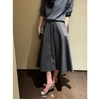 syna希娜 帷幕百褶 绵羊毛经典款灰色伞裙 百搭显瘦