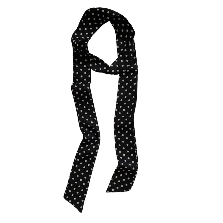 韩系黑色波点丝巾系脖发带绑发女高级感圆点领巾薄款装饰颈部飘带