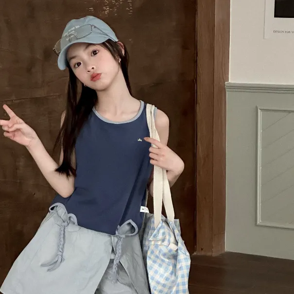 BC-夏季新款韩系〈酷飒〉短袖女童短款t恤背心外穿运动休闲大童