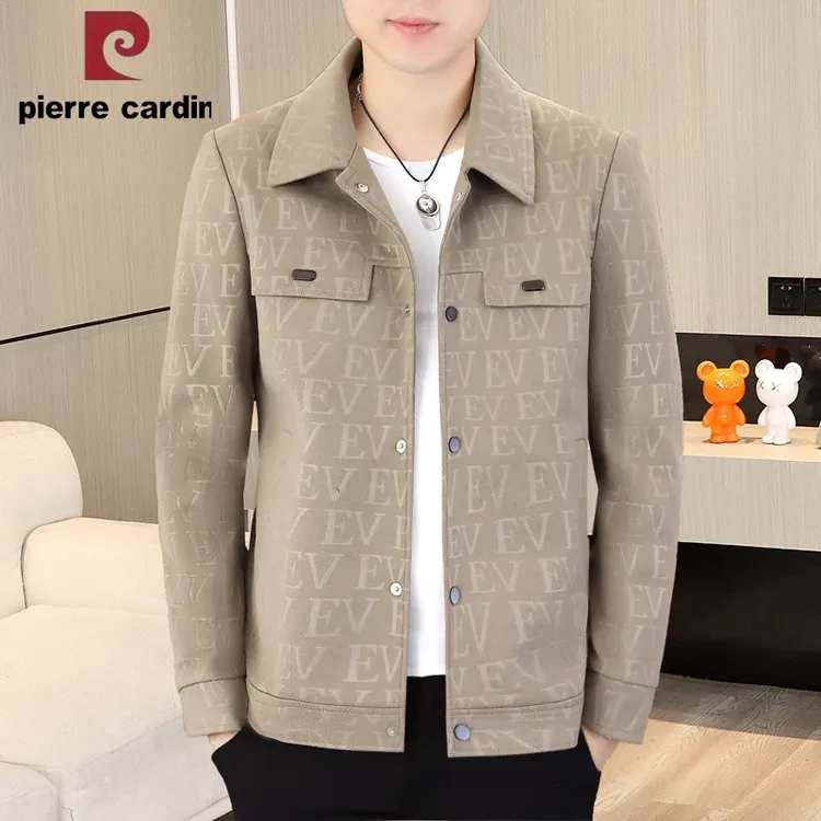 春秋外套翻领高档皮尔卡丹休闲夹克衫短款男装商务男士秋冬季加厚