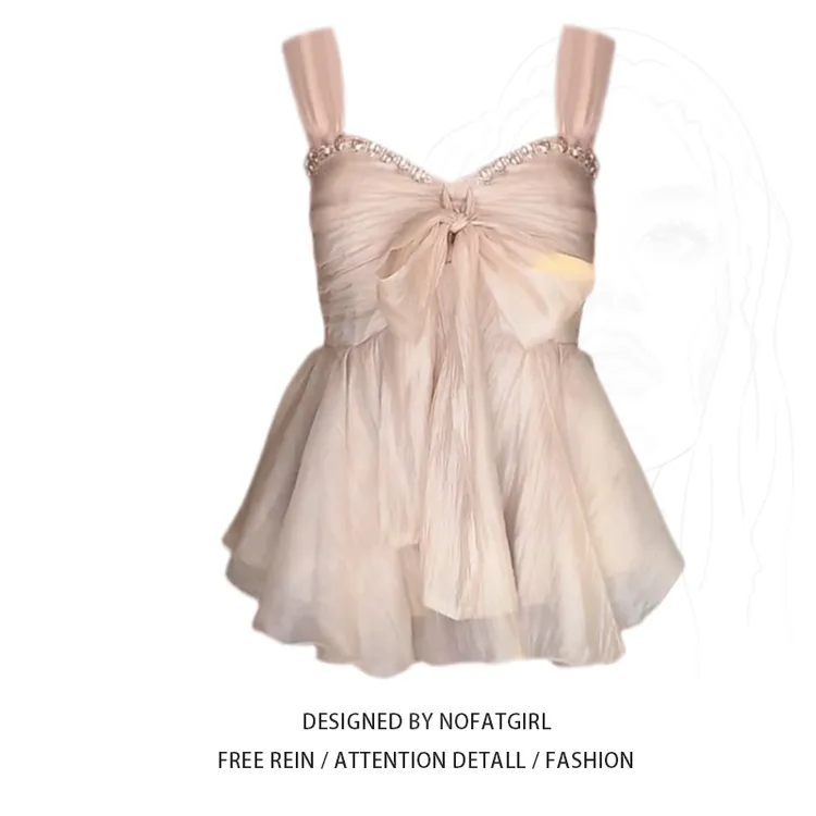 大码胖妹妹流光蝶衣纯欲水钻吊带法式蝴蝶结水钻收腰独特绝美上衣