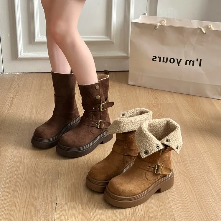 厚底马丁靴女款2025冬季新款两穿增高棉鞋复古百搭保暖加绒短靴子