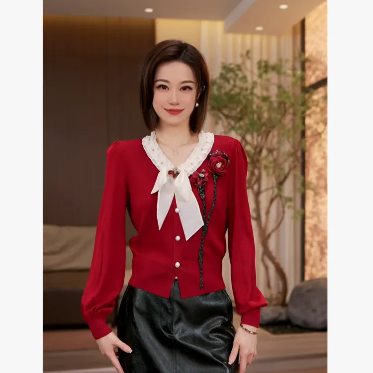 【缪斯之语】Molly时尚气质显瘦洋气新年喜庆红色毛衣上衣 M2530246