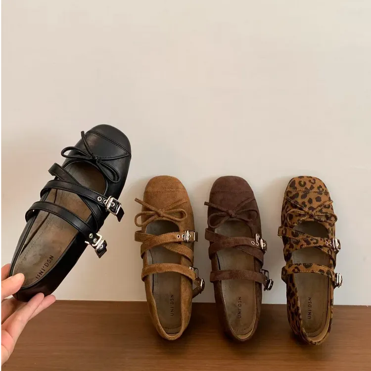 内增高复古圆头豹纹单鞋女秋季款小众设计法式玛丽珍女鞋芭蕾舞鞋