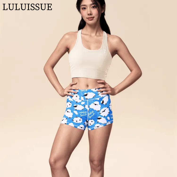LULUISSUE｜云朵羊跑步普拉提女士短裤蓝色可爱多巴胺修身瑜伽裤