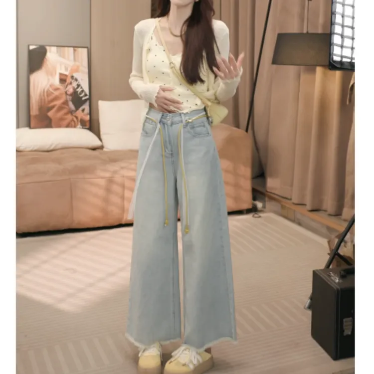 春季新款百搭长袖气质针织衫波点吊带针织衫+牛仔裤LK2502809