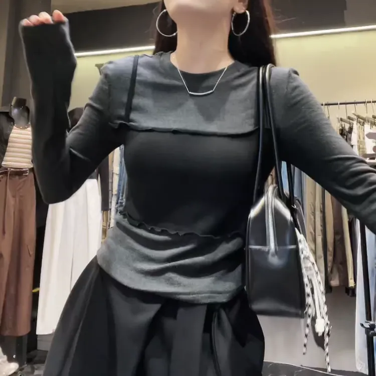 【高级叠搭】秋款2025显瘦长袖辣妹修身设计感长袖上衣LK2506398