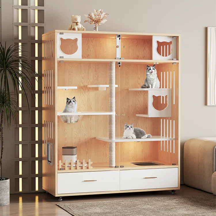实木猫别墅猫砂盆带厕所一体防水猫窝猫房子豪华多层猫舍猫咪猫柜