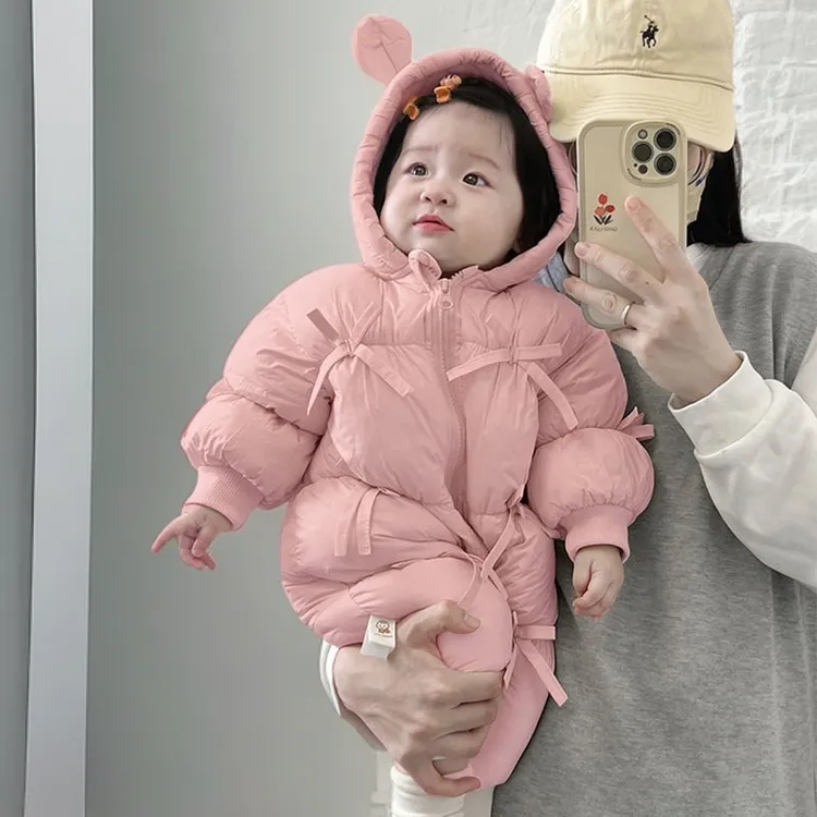新生婴幼儿秋冬季羽绒棉服一岁宝宝冬天外出冬款加绒加厚连体衣服