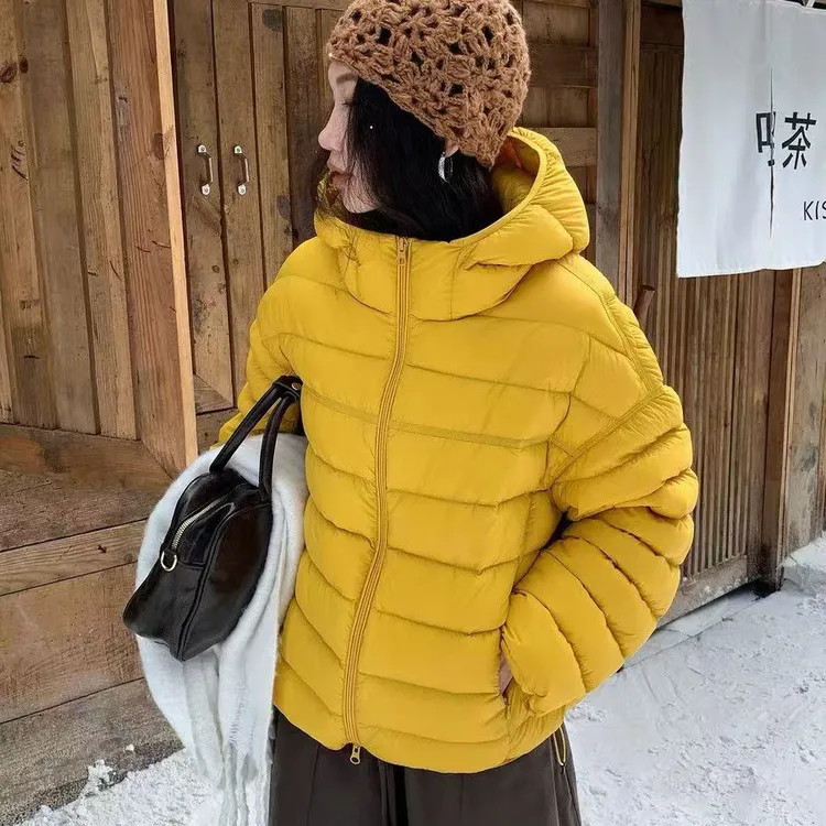 清仓-90白鸭绒2025冬季新款韩版连帽排骨羽绒服女短款宽松洋气