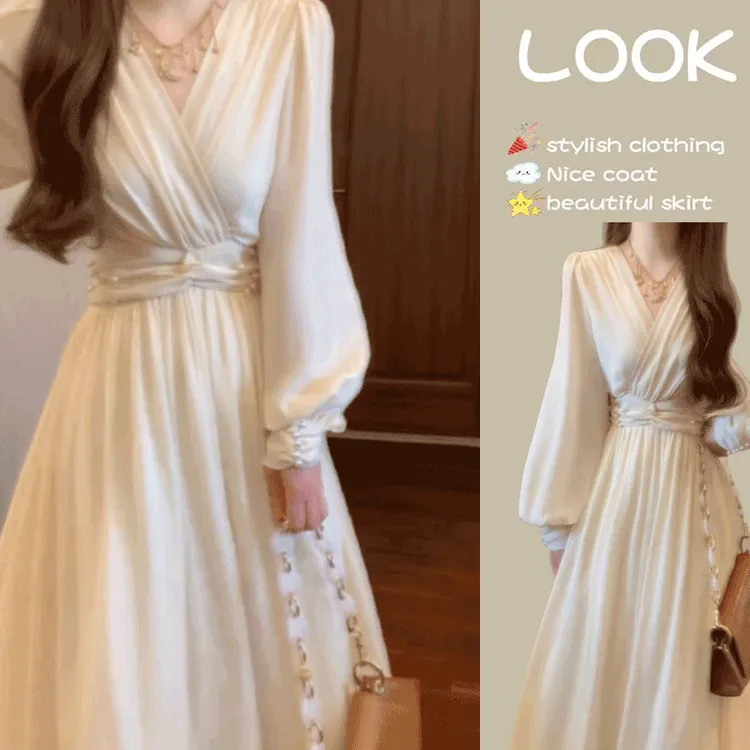 2025春季新款温柔风气质名媛优雅扭结连衣裙女装超仙度假法式长裙