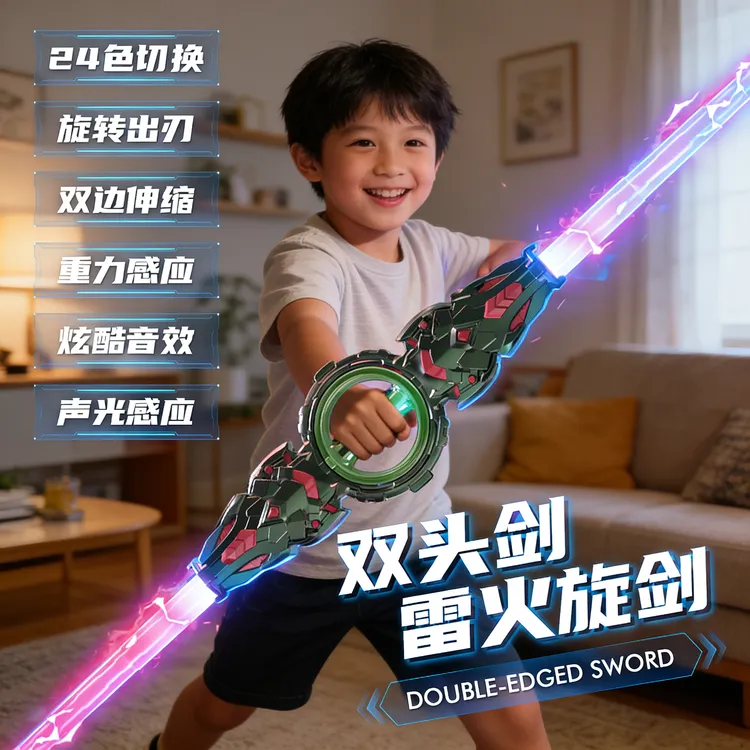 火旋剑双头滑动伸缩双刃光剑炫酷旋转音效激光剑儿童发光玩具礼物