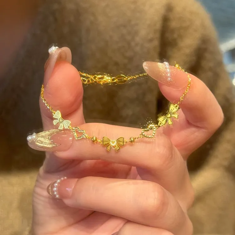 铜合金手链 蝴蝶结爱心手链女轻奢小众设计高级感甜美少女心手饰