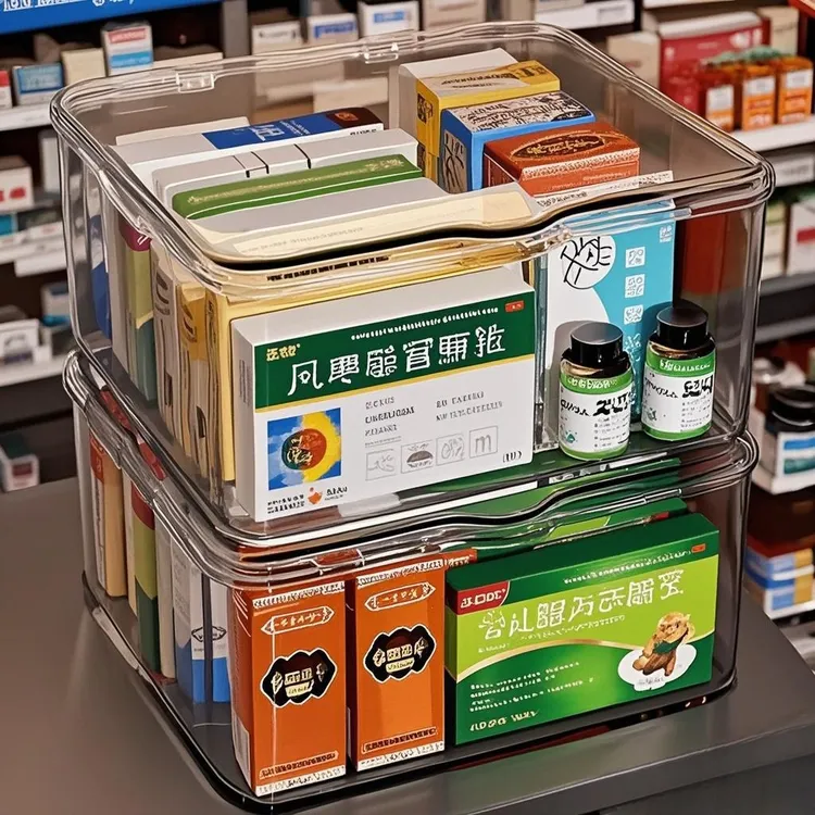 药箱收纳盒家庭装大号置物架多格翻盖透明桌面多层医药品整理柜