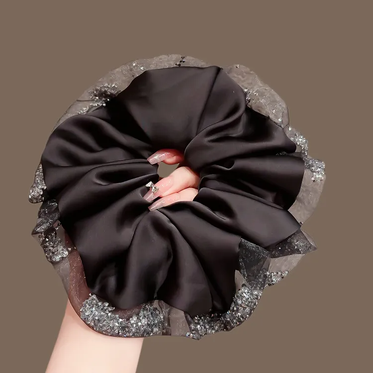 高级感水钻纱边缎面肥肠圈2025新款气质扎发头绳大号皮筋头花发圈