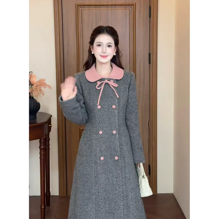 LiLi李李家【首尔初雪】韩系少女风格雷系灰撞粉加棉大衣XMZH10398