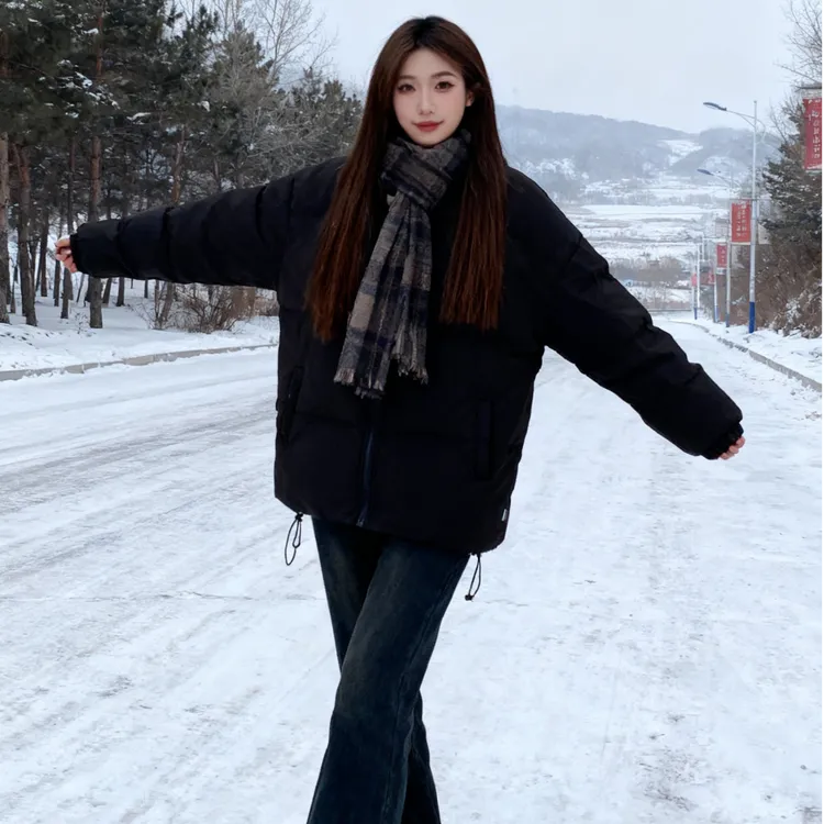 大码300斤黑色纯色立领棉服男女2025新款冬季小个子宽松加厚棉袄