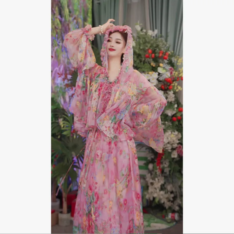 【富丽堂皇】夏季真丝宽松防晒连帽上衣吊带两件套女连衣裙251D819