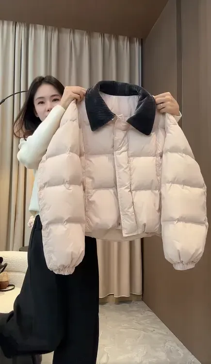 韩系2025秋冬新款甜美粉色短款外套女加厚保暖洋气减龄棉服上衣