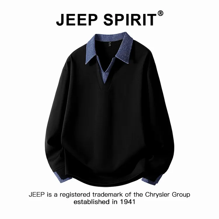 Jeep吉普撞色潮牌翻领卫衣男士春秋美式休闲大码POLO衫长袖打底衫