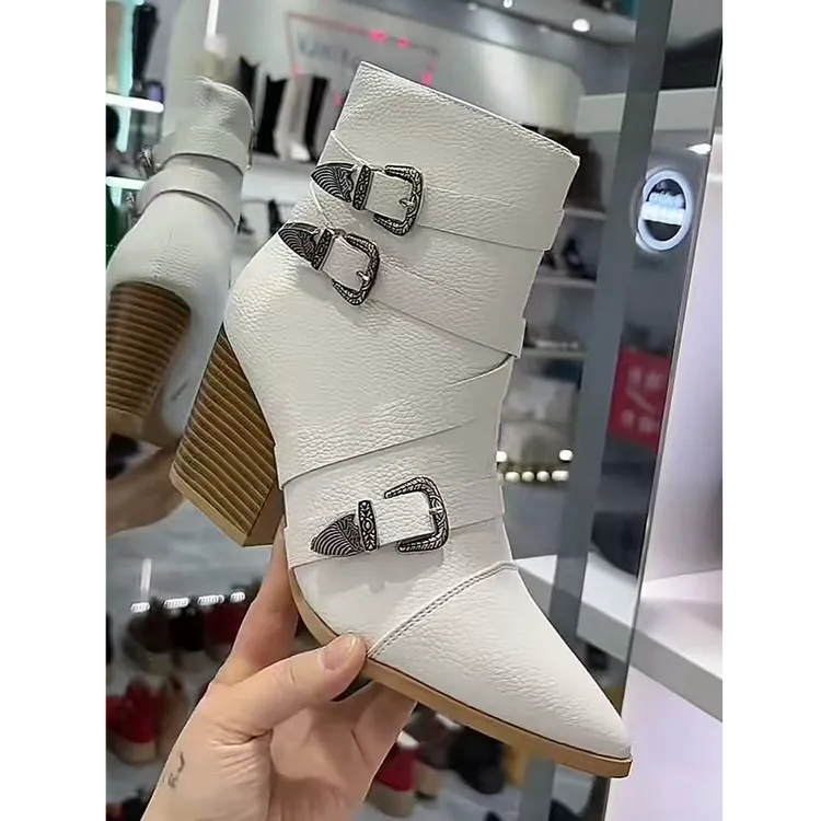 加绒侧拉链尖头秋冬冬季保暖时尚气质百搭真皮马丁靴中筒靴子鞋子