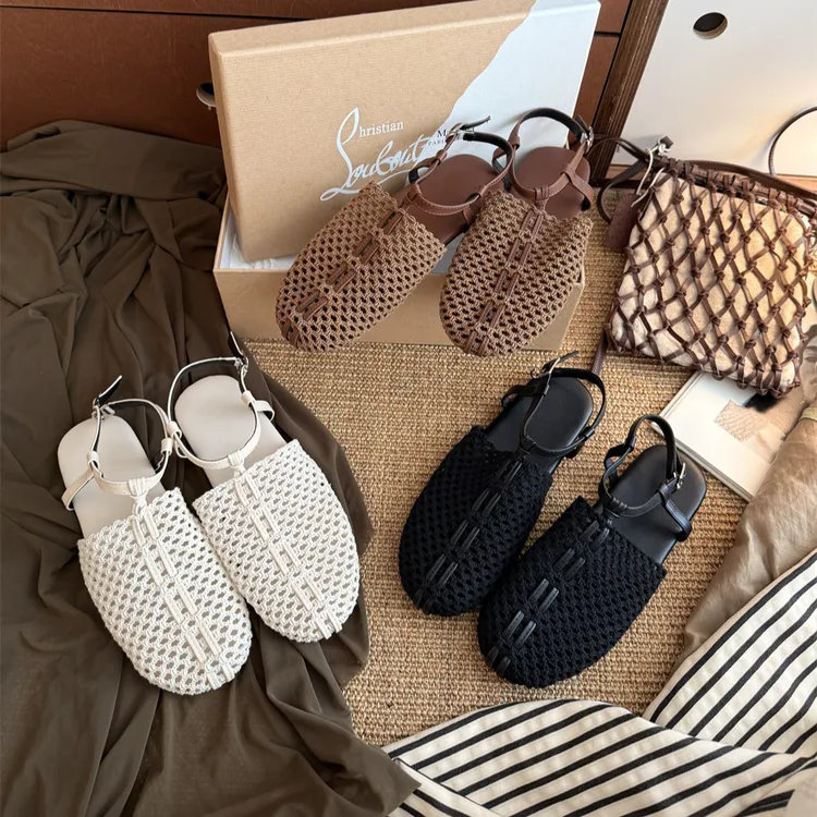BAO/宝小姐2025新款夏季休闲百搭韩版编织ins时尚包头凉鞋068-16