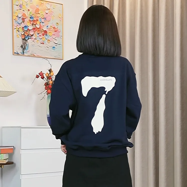 【数字7】纯棉美式复古无帽卫衣秋冬慵懒oversize圆领上衣百搭宽松