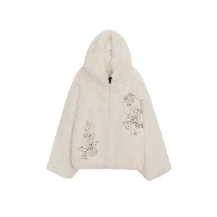 TCH轻奢时髦洋气重工设计烫钻保暖连帽毛毛秋冬外套T72D056033