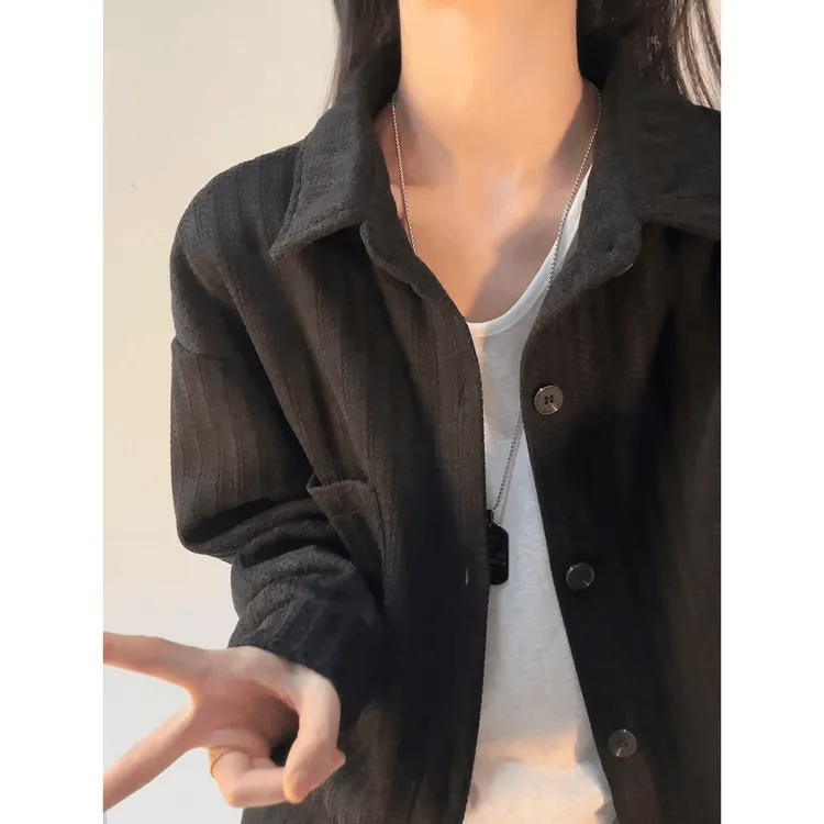 雪尼尔重磅鱼骨纹翻领夹克男款美式撞色条纹衬衫高级感小香风外套
