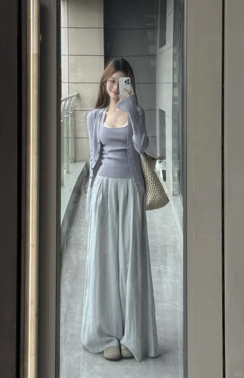 2025秋季新款韩系松弛感穿搭针织背心开衫上衣休闲裤显瘦三件套女