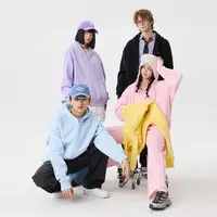 BTW印花圆领套头春秋新款加绒加厚重磅情侣长袖休闲百搭连帽卫衣