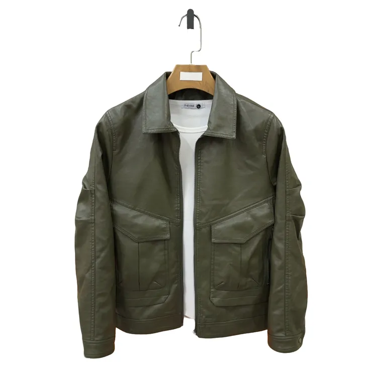 春季新款9881男士休闲时尚百搭轻奢翻领重工皮衣夹克上衣外套