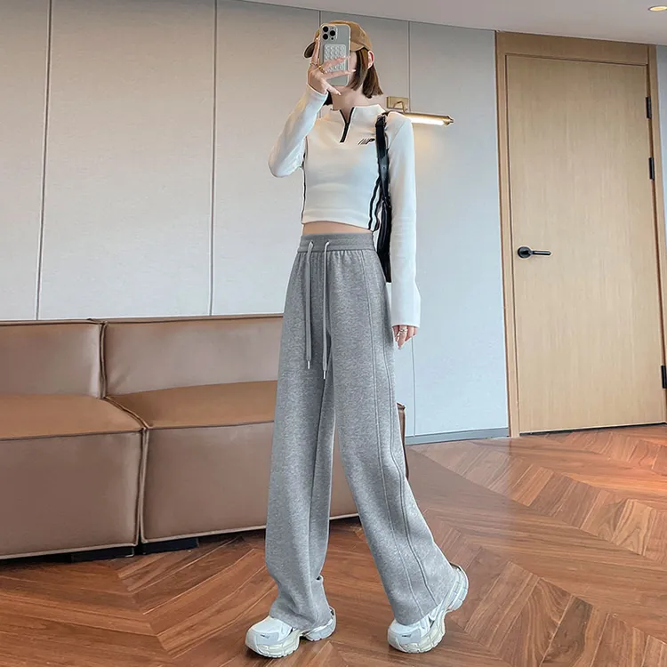 运动阔腿裤女2025秋季新款高腰lulu神裤宽松休闲窄版黑白灰色卫裤