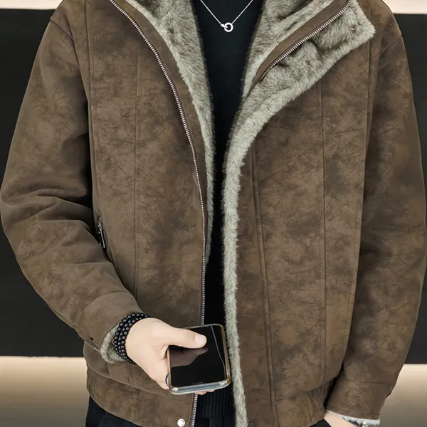 姆尔丘顿MERCUTON仿皮毛一体皮棉衣男冬季复古加厚棉服皮衣外套