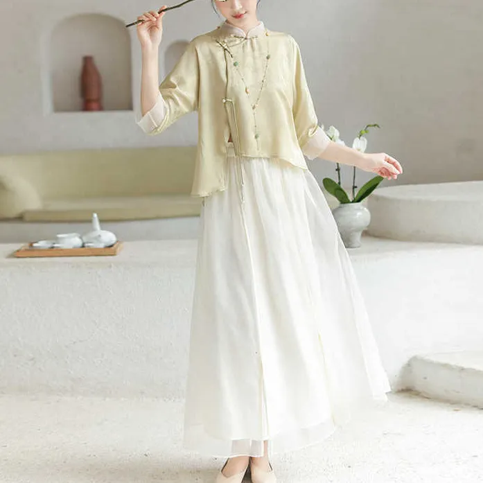 2025年春季新款中国风改良版中式文艺宽松版古风禅意茶人服两件套
