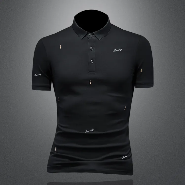 贾鲁萨加高端时尚刺绣白色polo衫男夏季潮牌休闲大码翻领短袖t恤
