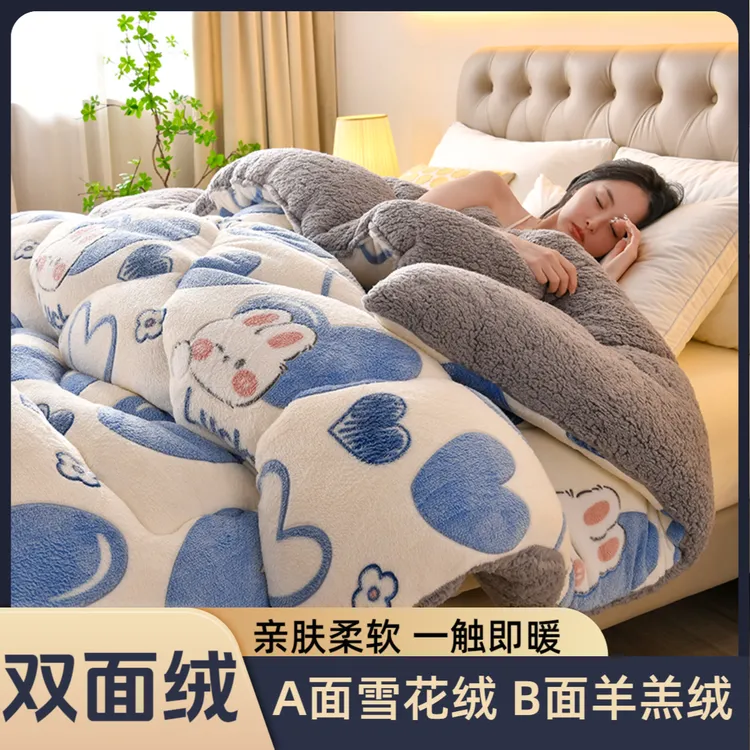 冬季保暖加绒被子双面绒被芯羊羔绒冬被牛奶绒加厚被芯宿舍春秋被