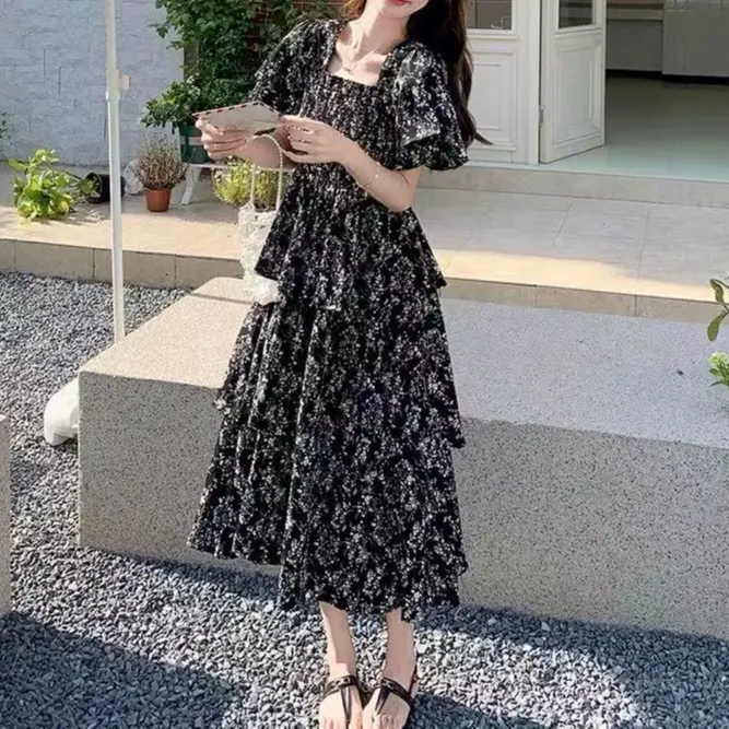 【源源家】2025新款女装时尚百搭潮流气质轻奢洋气碎花连衣裙