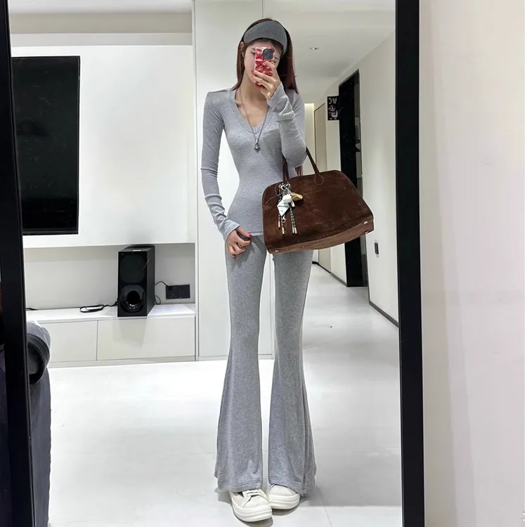 2025秋冬新款时尚套装气质显瘦长袖套头上衣修身百搭洋气阔腿长裤