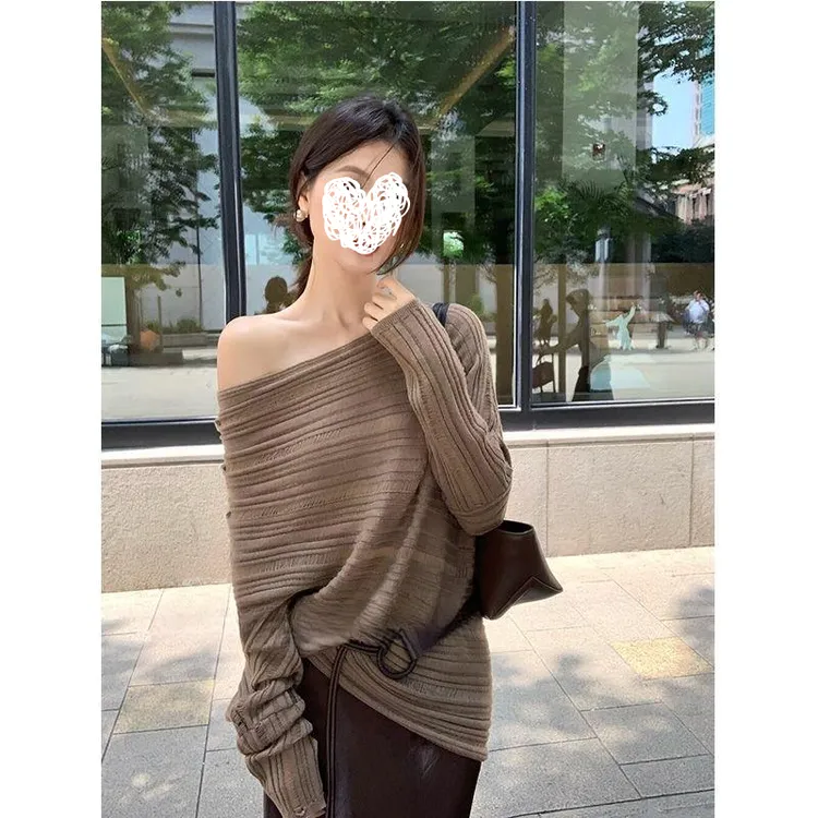 秋季新款慵懒老钱显瘦斗篷肌理感长袖针织衫镂空设计感罩衫上衣