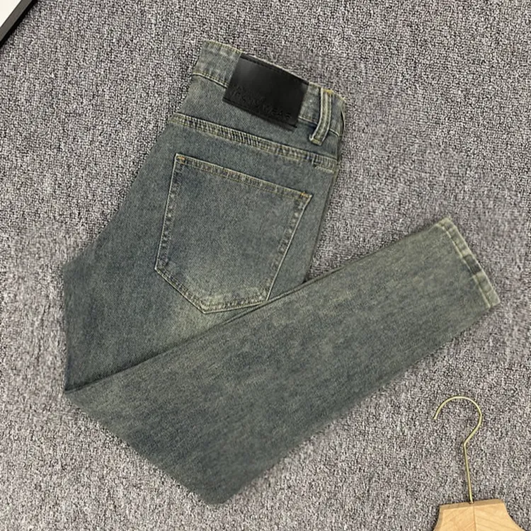 DeweLvum匠心制作！一眼就爱上!潮流水洗复古弹力修身小脚牛仔裤男