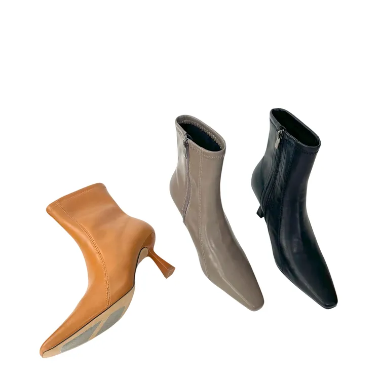 【霸道女总裁7cm】2025气质小方头高跟百搭秋冬拉链短靴瘦瘦靴04