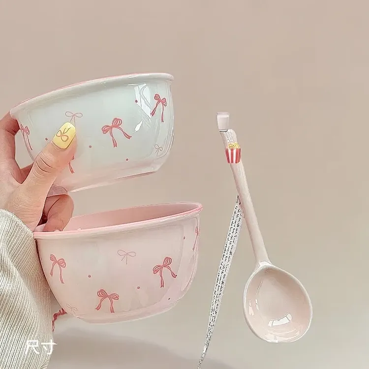 【少女心碗勺】陶瓷少女心沙拉碗干饭喝汤勺碗勺蝴蝶结高颜值餐具