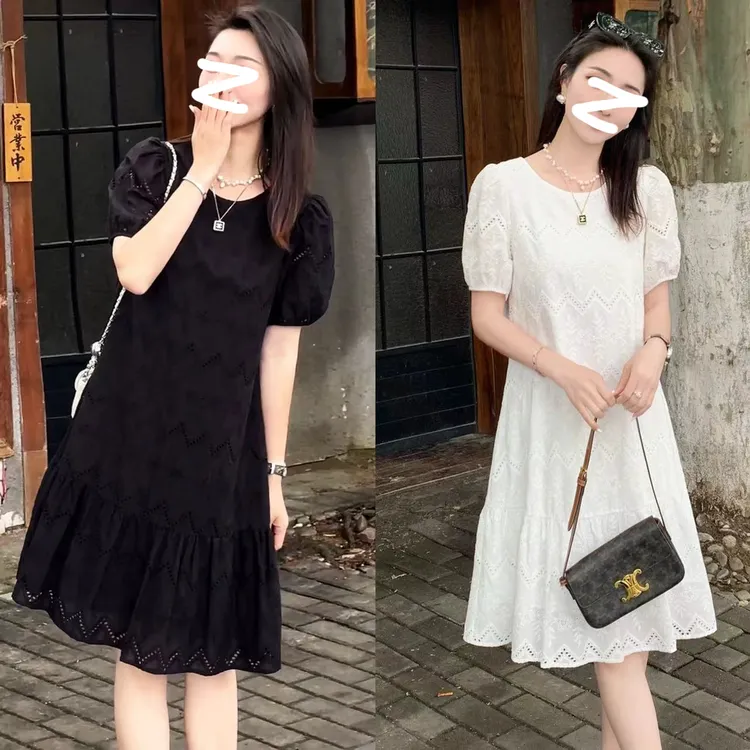 法式蕾丝白色连衣裙夏季大码胖妹妹温柔风气质显瘦短袖字裙