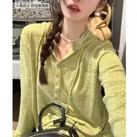 七言家新品！ins穿搭#春秋花纱牛油果绿多扣抽绳帽衫