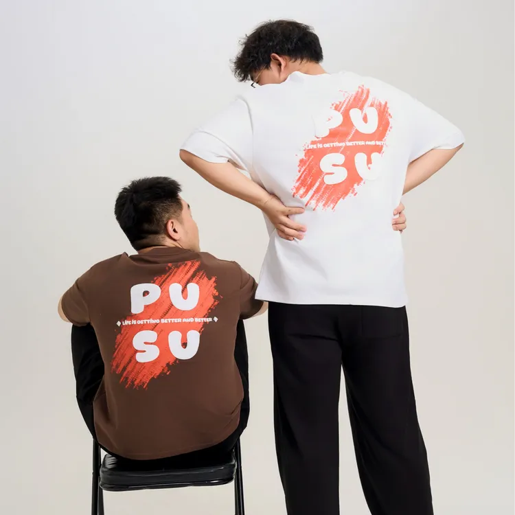 两只咸鱼同款「PUSU」280g重磅纯棉双纱大落肩印花短袖T恤多色