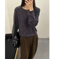 纯色细闪亮片圆领秋冬新款针织打底衫百搭女休闲宽松毛衣长袖1332