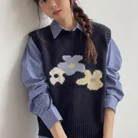 有风YFeeling设计感圆领花朵针织马甲女装无袖叠穿上衣