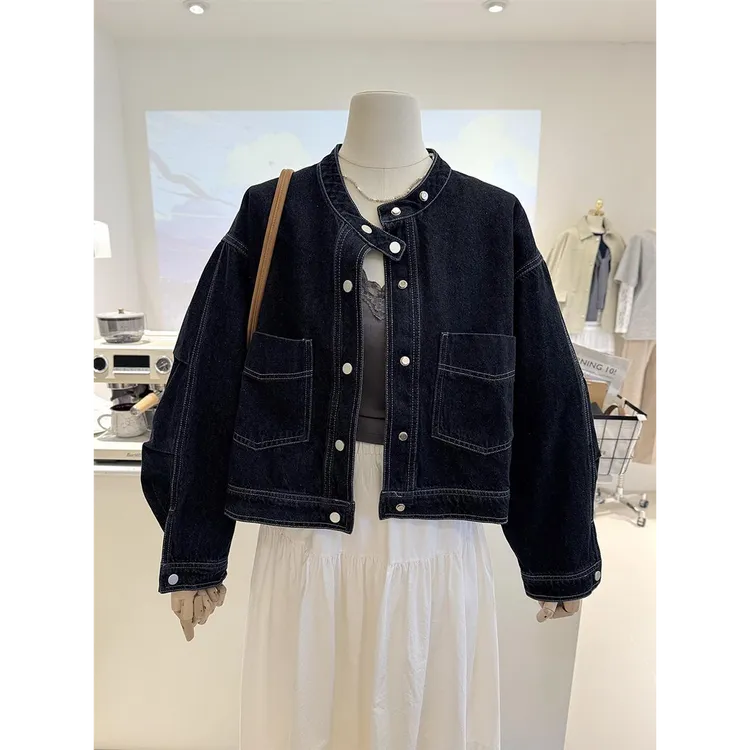 美式蓝色牛仔外套女短款小个子复古春秋新款设计感休闲夹克上衣女